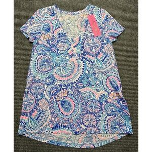 Lilly Pulitzer Shirt Womens XS Blue Etta V Neck Ocean Print Tee Top Paisley